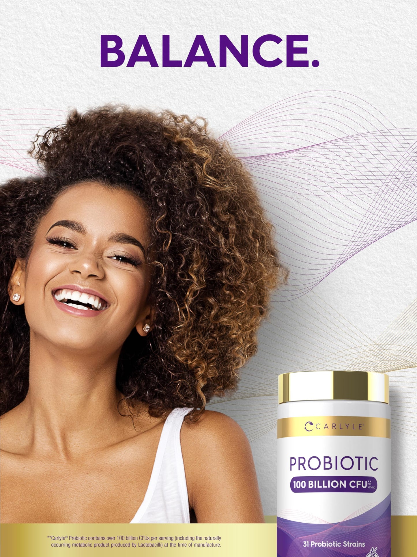 Carlyle Probiotic 100 Billion CFU | 120 Capsules | Delayed Release | 31 Probiotic Strains | with Prebiotic Fiber | Vegan, Non GMO, Gluten Free