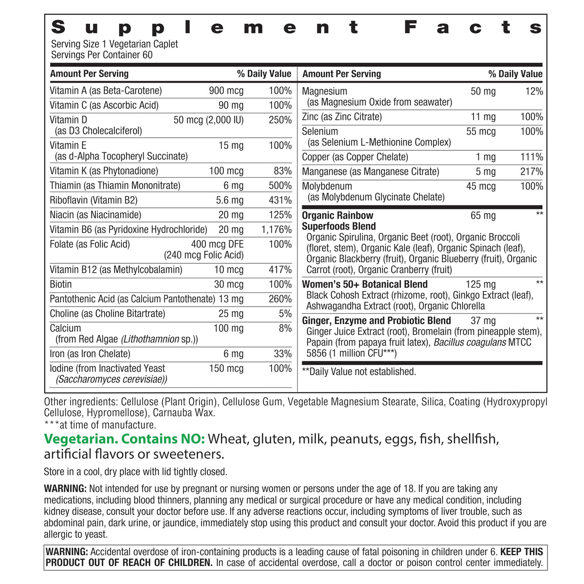 Rainbow Light Womens One + Multivitamin 50 Plus | 90 Caplets | Supports Menopause | Real Food Nutrients, Digestive Enzymes & Probiotics
