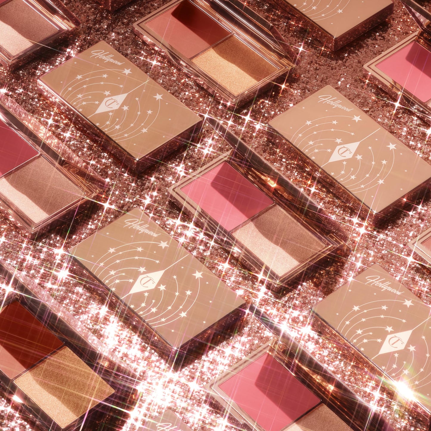 Charlotte Tilbury Mini Hollywood Blush & Glow Glide Palette, Powder Blush & Highlighter Compact, Face Makeup Duo, Travel Size Makeup Palette - Rich Terracotta Blush/Golden Sunset Highlighter