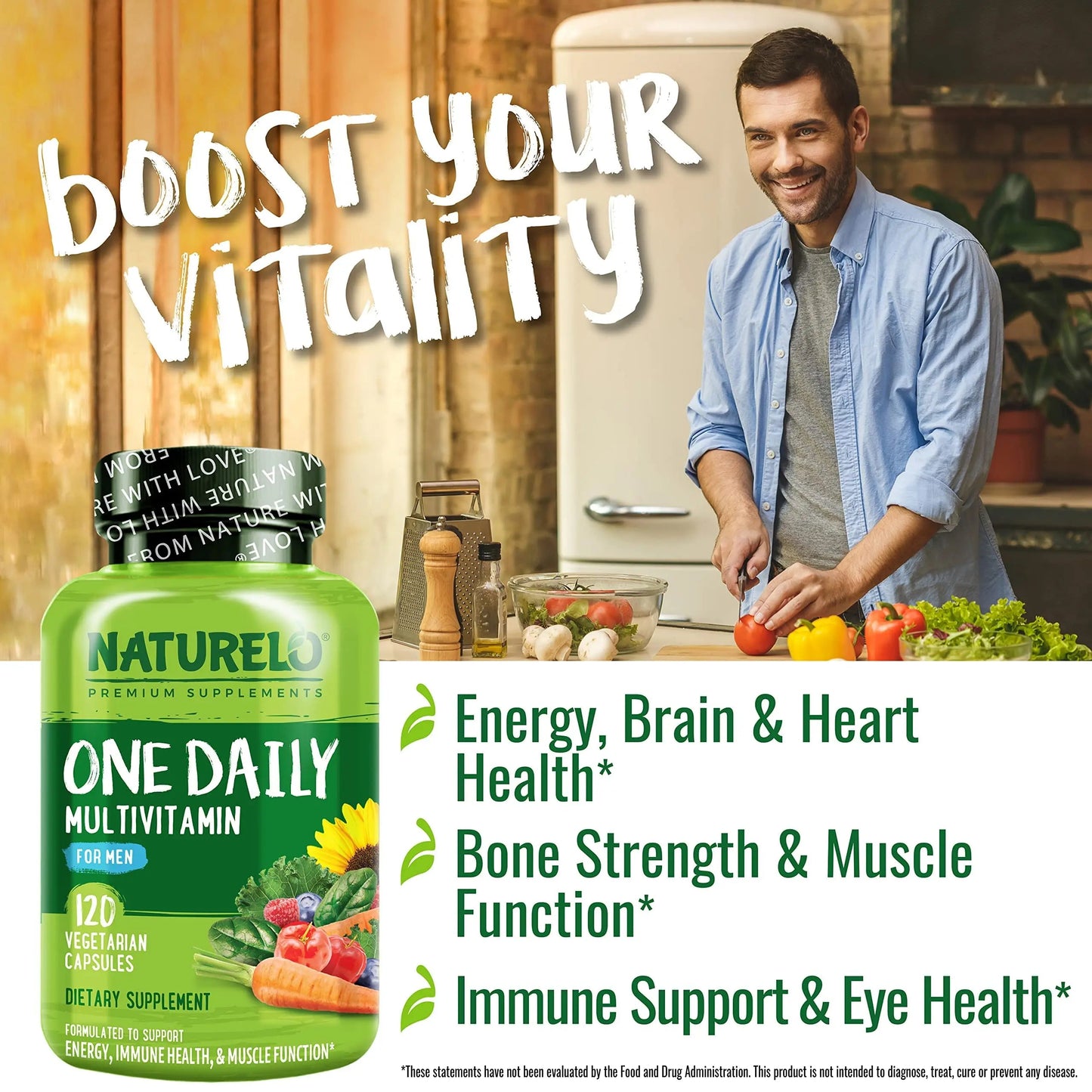 NATURELO One Daily Multivitamin for Men, 120 Vegetarian Capsules One Daily Multivitamin for Women NATURELO