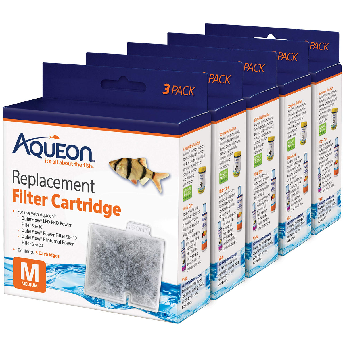 Aqueon Replacement Filter Cartridges Medium, Filter Cartridge, 6-Pack | Fish tank filter cartridge, dual-sided dense-floss with activated carbon, fits QuietFlow size 10 filters