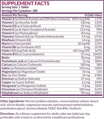 Futurebiotics Women's 50+ Multivitamin Once Daily Multivitamin for Active Women Over 50, Non-GMO, 180 Tablets