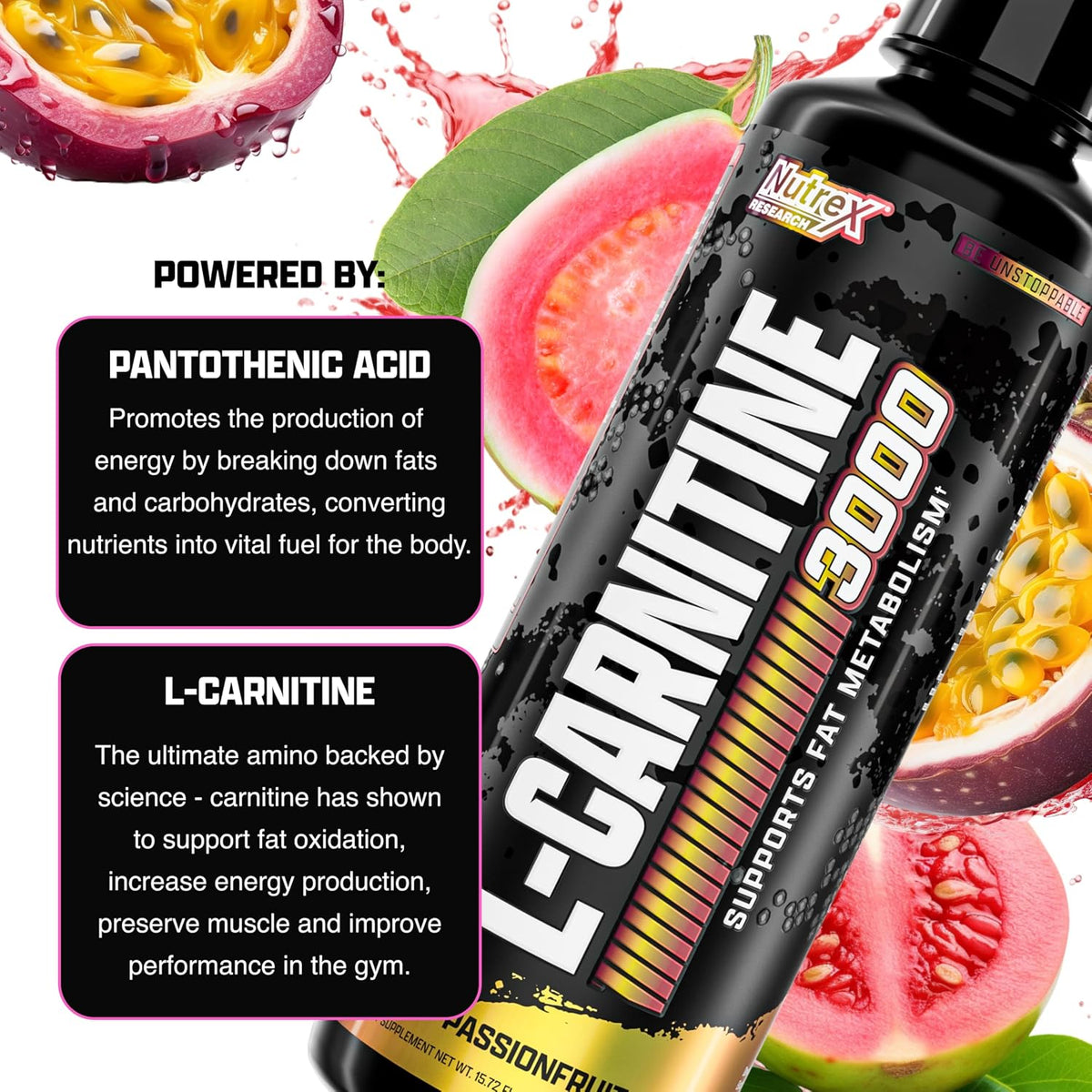 Nutrex Research Lipo-6 Defining Gel & L-Carnitine 3000 Passionfruit Guava | Stimulant-Free Workout Support | Fast-Absorbing Topical Gel + Liquid L-Carnitine