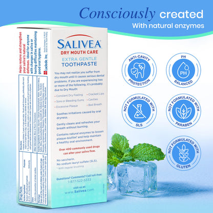 SALIVEA Dry Mouth Toothpaste (2 Pack) — 4.3 oz Each, Anticavity Fluoride, Natural Salivary Enzymes, Xylitol & Calcium, SLS-Free,