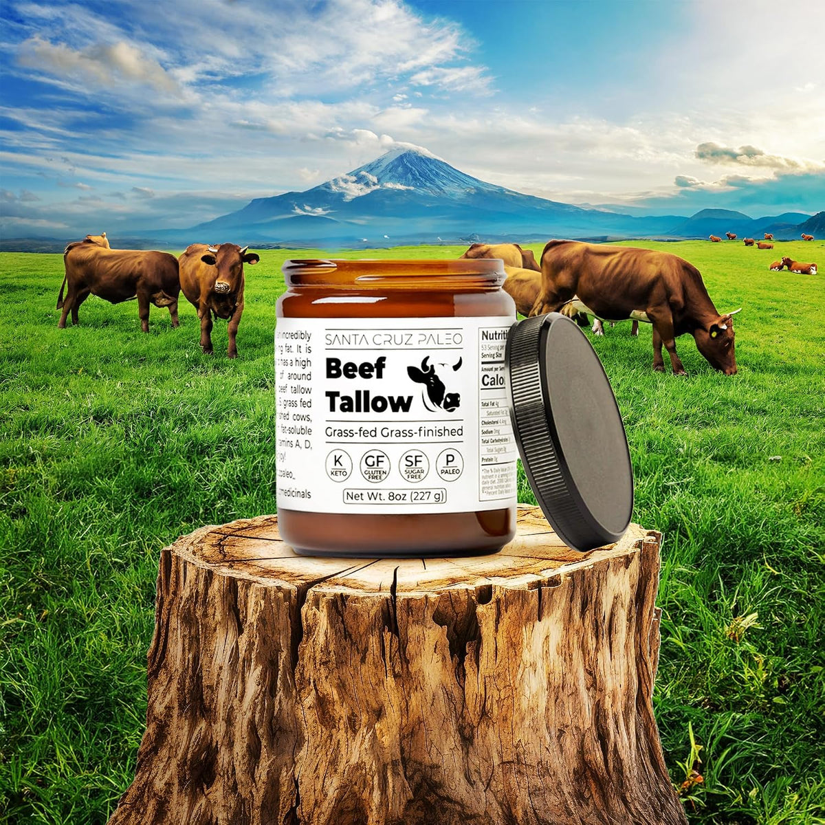 Santa Cruz Paleo Beef Tallow for Cooking, 100% Grass Fed and Finished, Gluten Free, Keto, Sugar Free, Paleo, With Vitamin D, E, K, B1, A, Fatty Acids, 8 Oz