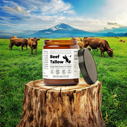 Santa Cruz Paleo Beef Tallow for Cooking, 100% Grass Fed and Finished, Gluten Free, Keto, Sugar Free, Paleo, With Vitamin D, E, K, B1, A, Fatty Acids, 8 Oz