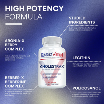 Research Verified Cholestrax - Support LDL and HDL Levels - Berberine, Lecithin, Berry Complex - 60 Capsules - 1 Month Supply - Vegan