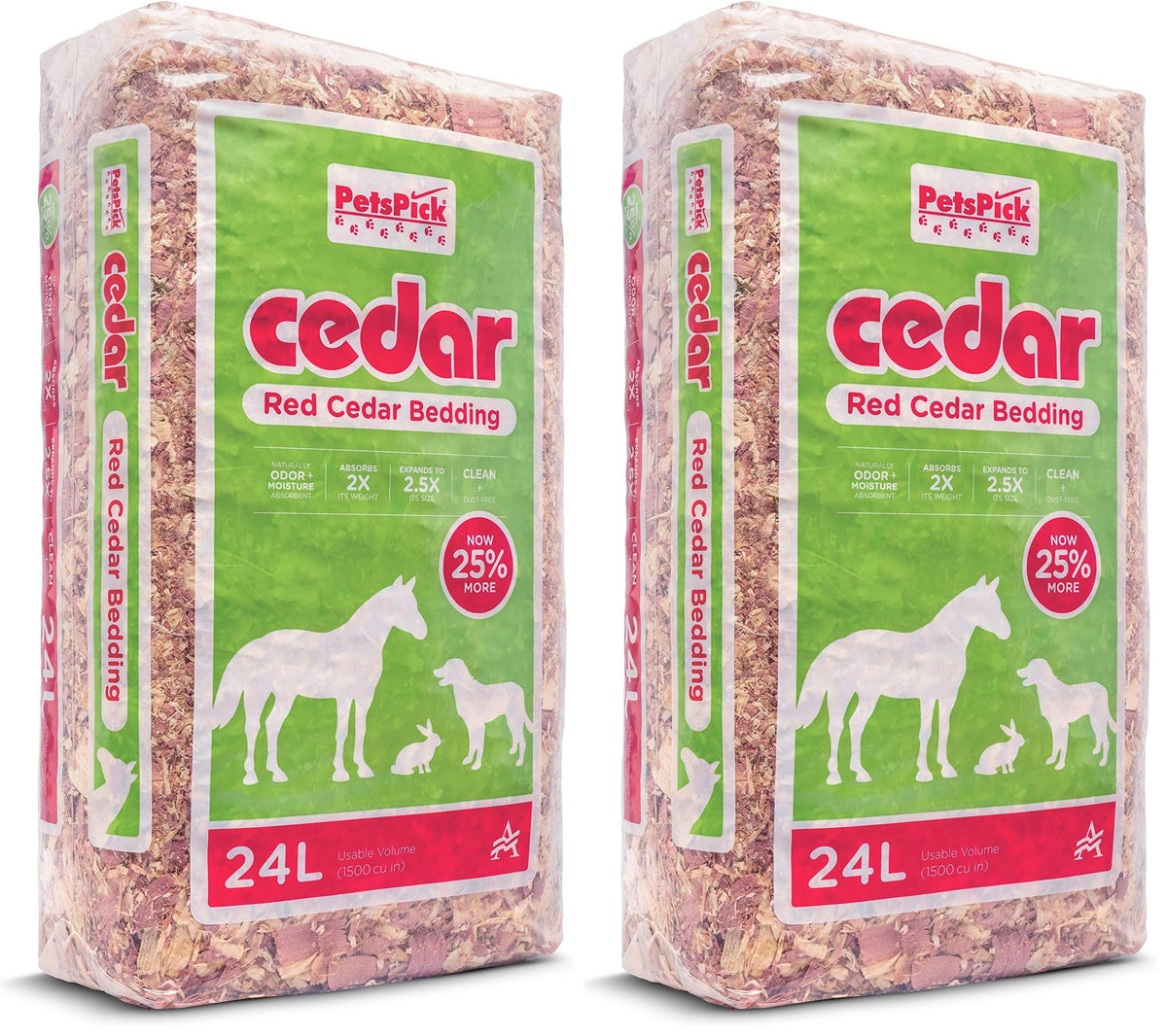 PETSPICK Red Cedar Pet Bedding for Dogs, Horses, Stalls and Kennels, 24 L | Red cedar bedding provides a natural layer for dogs, horses, stalls, kennels and animal areas; 24 L package.