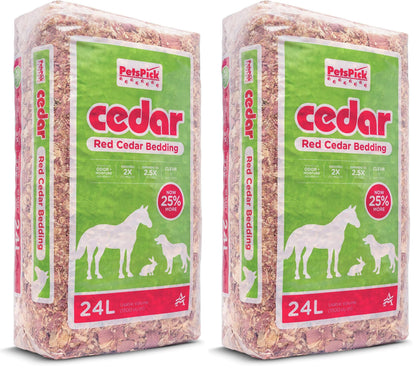PETSPICK Red Cedar Pet Bedding for Dogs, Horses, Stalls and Kennels, 24 L | Red cedar bedding provides a natural layer for dogs, horses, stalls, kennels and animal areas; 24 L package.