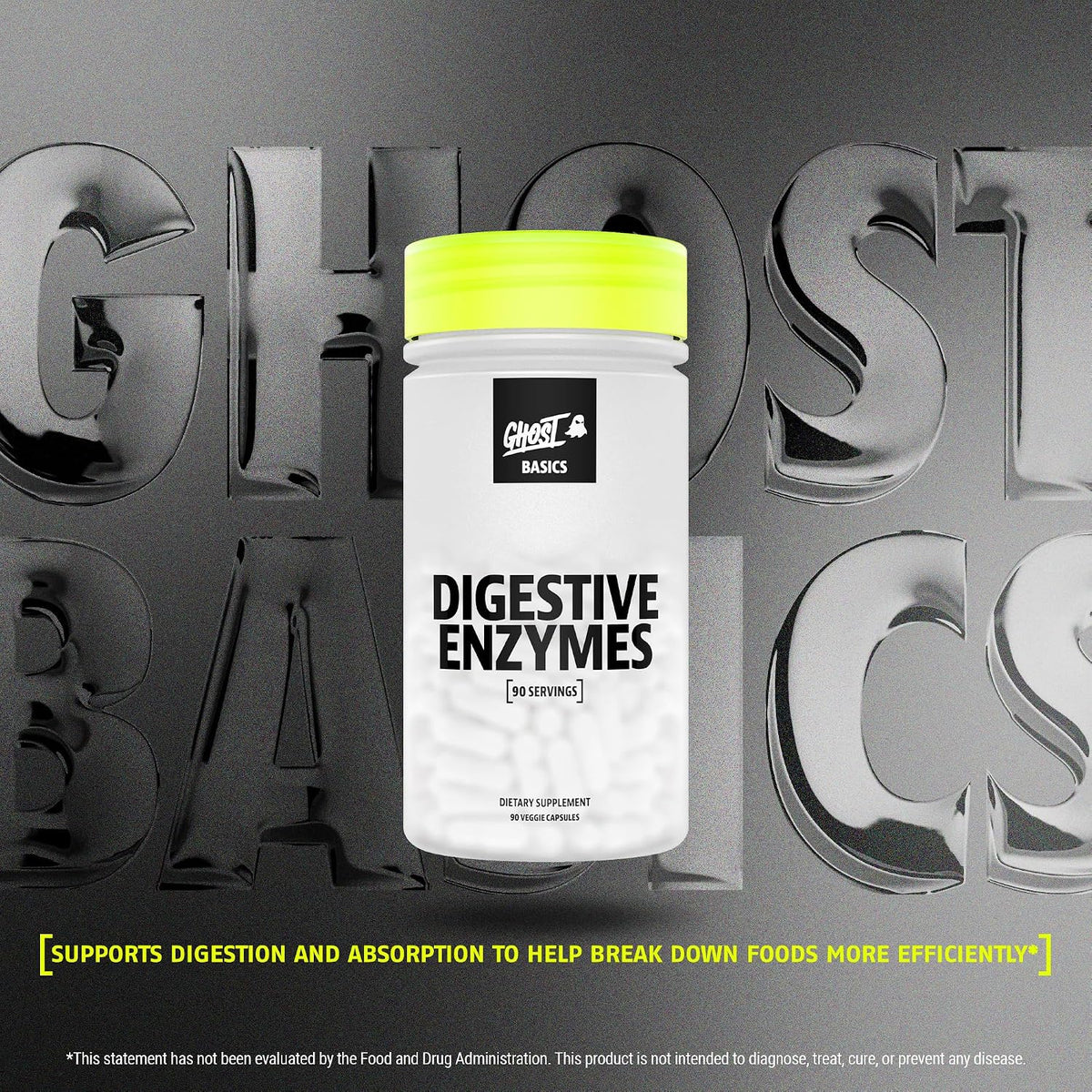 GHOST Basics Digestive Enzymes Supplement for Men & Women - Multi-Enzymes, Probiotics & Prebiotics for Supporting Digestion & Gut Health - Vegan Friendly - 90 Veggie Capsules