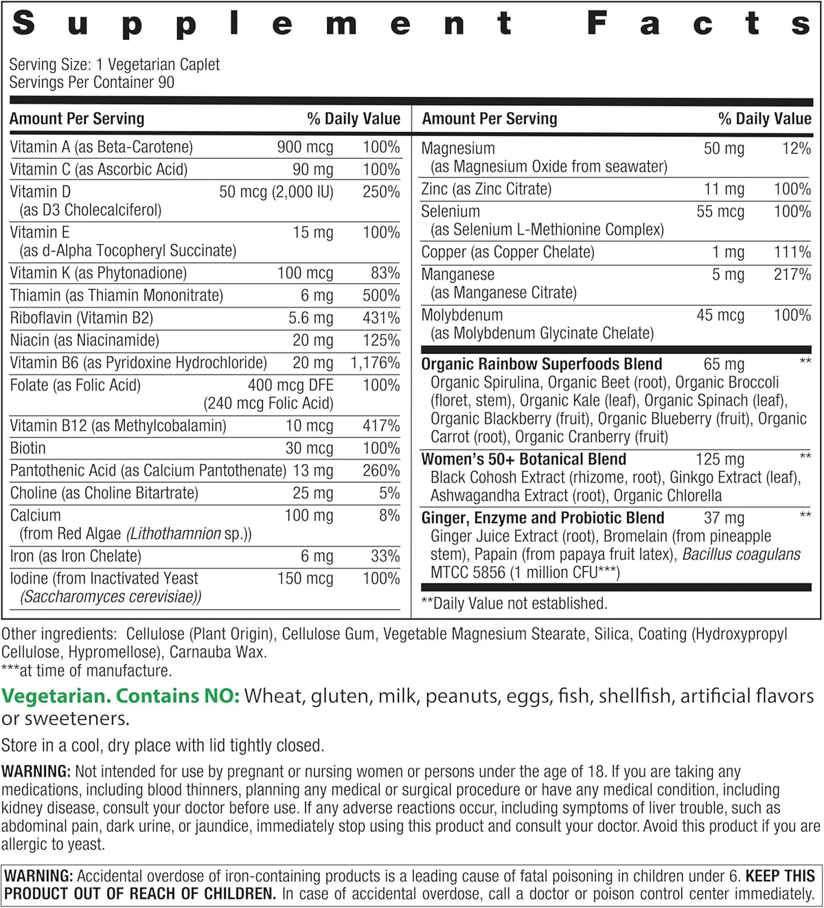Rainbow Light Womens One + Multivitamin 50 Plus | 90 Caplets | Supports Menopause | Real Food Nutrients, Digestive Enzymes & Probiotics