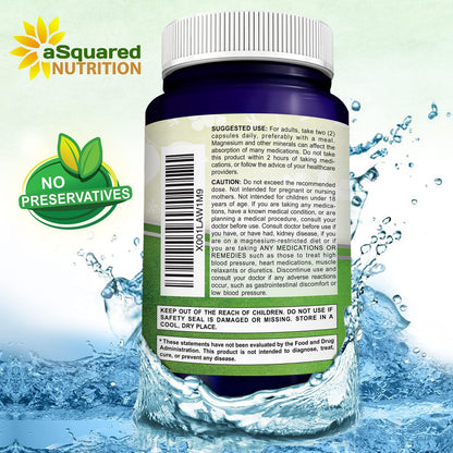aSquared Nutrition Magnesium Citrate 833mg Supplement - 200 Capsules - Max Strength Vegan Mag Citrate Powder Pills to Support Pure Function of Muscles,