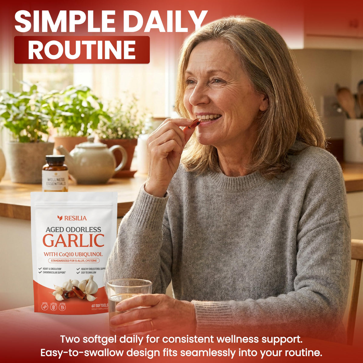Resilia Garlic Extract 600mg Softgels (60ct) – Odorless Aged Garlic with CoQ10 Ubiquinol & Vitamin K2 as MK-7 – 20-Month Matured, Standardized for S-Allyl Cysteine - Heart & Immune Support