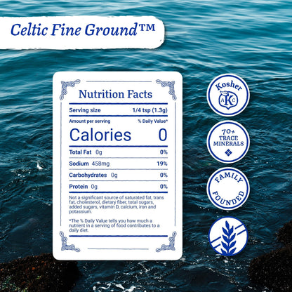 Celtic Sea Salt Fine Ground – Unrefined Mineral Salt, Sustainably Harvested, GMP Certified, Lab Tested – Baking, Cooking, Hydration,