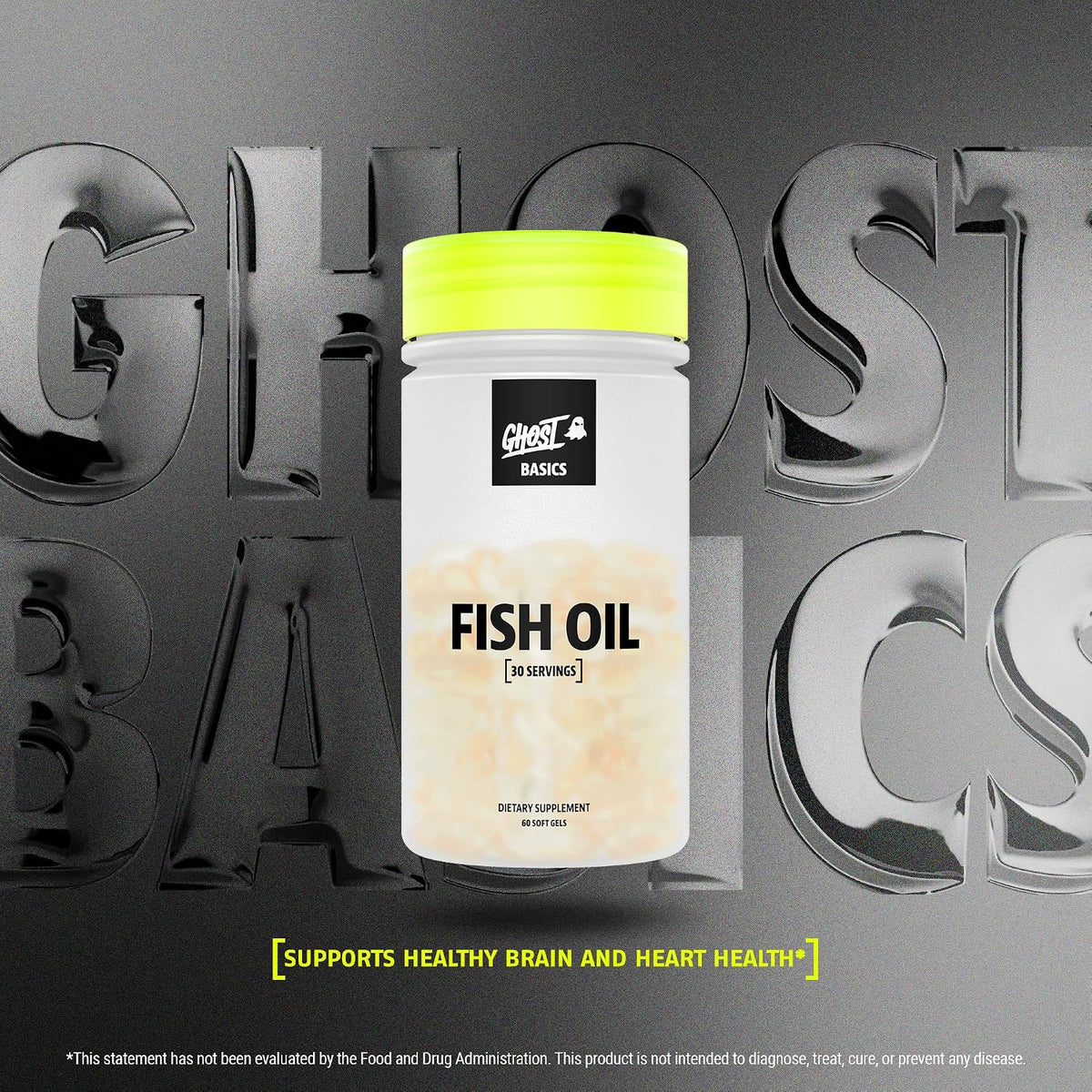 GHOST Basics Fish Oil Supplement, 3000MG Daily Omega 3 Fatty Acids with DHA & EPA for Brain, Heart Health & Immunity Support - Gluten-Free & Soy-Free - 60 Enteric Coated Softgels