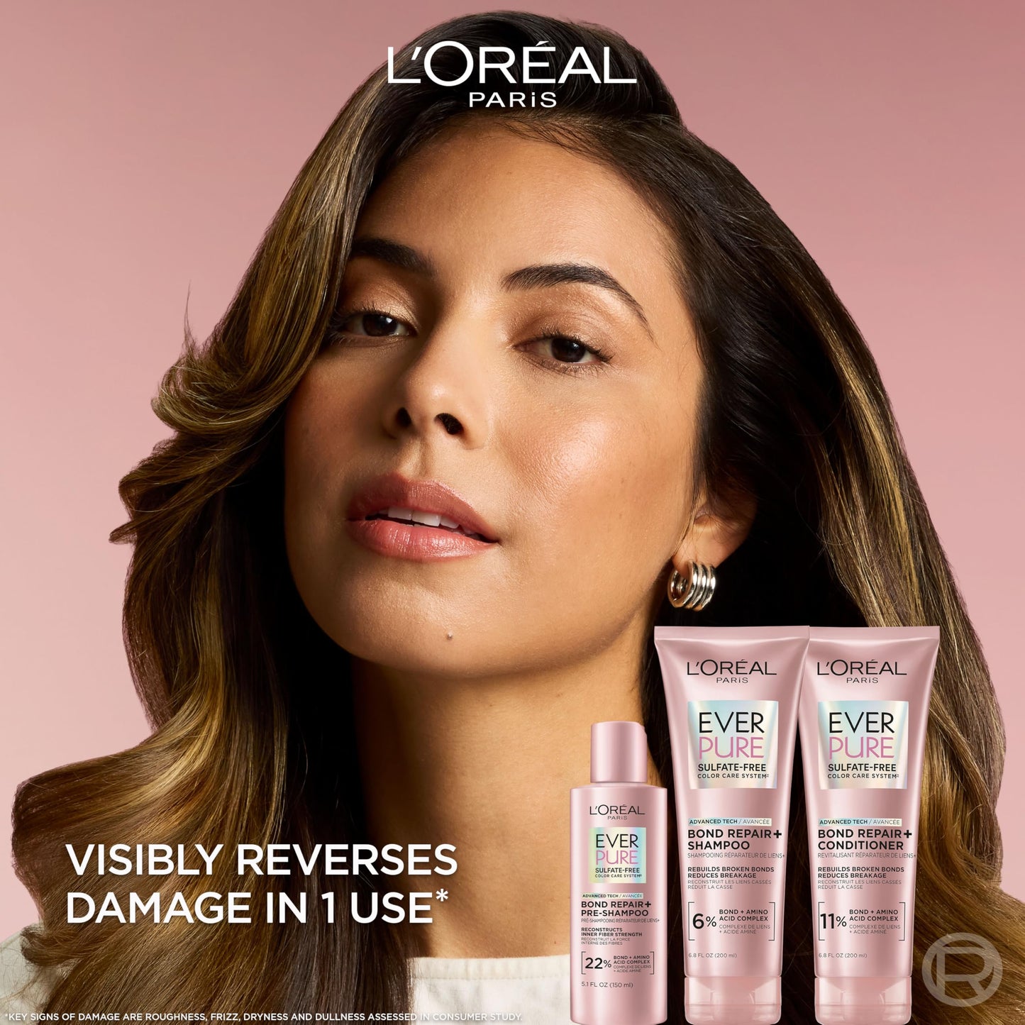 L'Oreal Paris Sulfate Free Bond Repair+ Shampoo and Conditioner Set with Bond + Amino Acid Complex, Strengthens and Repairs Damaged or Color Treated Hair,