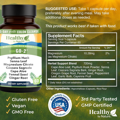 Colon Cleanse & 15 Day Gut Cleanse for Women, Men - Gentle Natural Herbal Laxative & Bowel Movement Supplement - Gut Detox Support and Relief of Occasional Constipation, Bloating (60 Count)