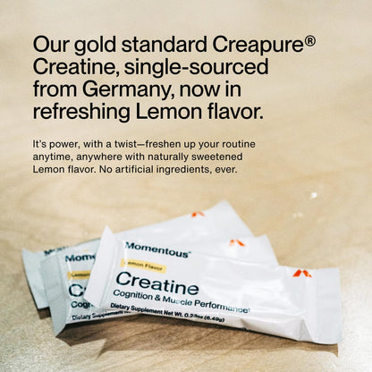 Momentous Creatine Lemon Monohydrate Powder - Creatine Powder - Supports Strength, Lean Muscle, & Recovery for Men & Women - NSF Certified for Sport - 6.49 g per Serving - 15 Servings