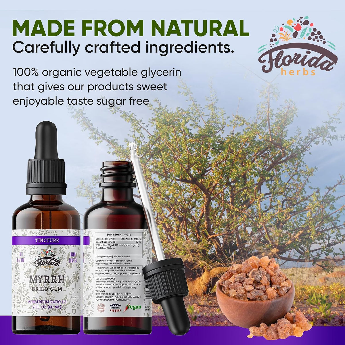 Myrrh Tincture, Myrrh Extract (Commiphora myrrha) for Indigestion - Non-GMO in Cold-Pressed Organic Vegetable Glycerin 670 mg, Supplements 670 mg