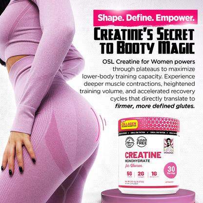 Old School Labs Creatine for Women – Post-Workout Supplement with 5000mg Creatine Monohydrate Powder, 2000mg Collagen & BCAA 2:1:1 for Strength Support & Recovery