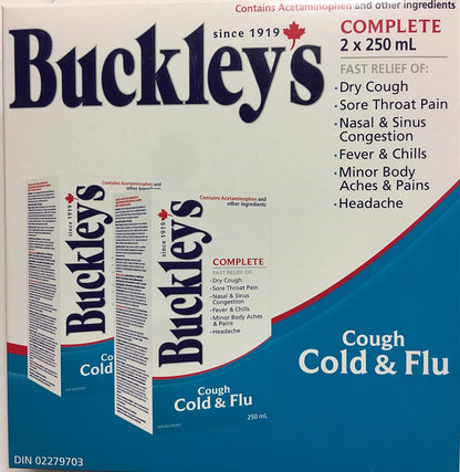 BUCKLEY'S Complete Cough Cold and Flu 250ML Bottle 2 Pack Fast Relief of Dry Cough, Sore Throat, Fever & Chills