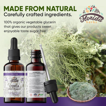 Usnea Tincture Alcohol Free, Organic Usnea Extract (Usnea barbata) Dried Thallus Herbal Supplement, Non-GMO in Cold-Pressed Organic Vegetable Glycerin, 700 mg, 2 oz (60 ml)