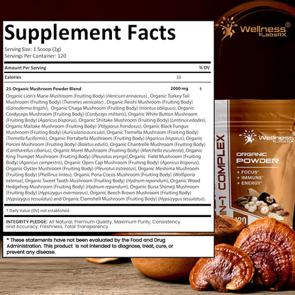 WELLNESS LABSRX Lions Mane Powder 2000mg - Mushroom Powder 25 in 1 2000mg | Bundle