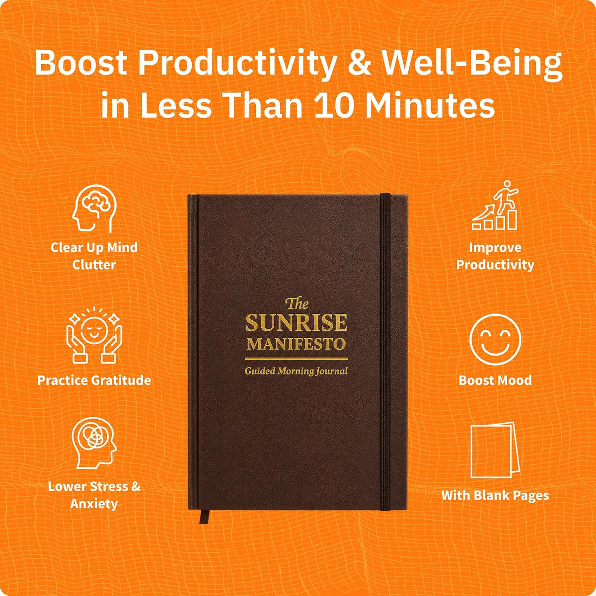 Sunrise Manifesto Guided Morning Journal - Gratitude & Mindfulness | Premium Faux Leather Cover, Daily Self-Care Ritual for Manifestation & Reflection, Undated Wellness Tracker for Women and Men