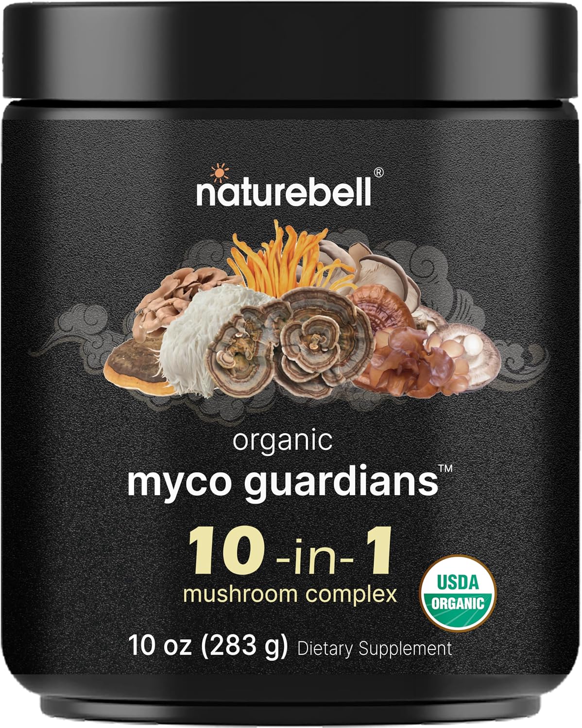 NatureBell Magnesium Glycinate Capsules 500mg & Myco Guardians 10 in 1 Mushroom Powder 10oz Bundle Pack | Chelated & Purified Mineral | Immune Booster & Brain Health Support