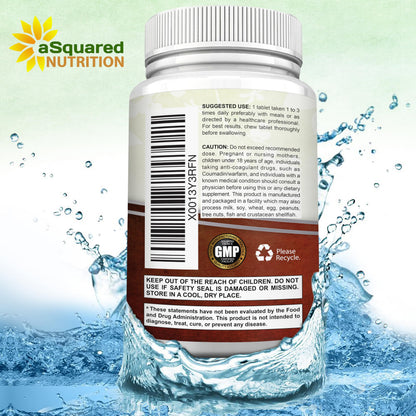aSquared Nutrition Vitamin D3 with K2 Supplement-180 Chewable Tablets, Max Strength D-3 Cholecalciferol & K-2 MK7 to Support Healthy Bones, Teeth, Heart -Antioxidant D3