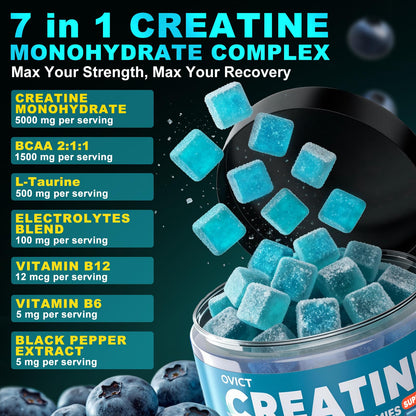 99.99% Creatine Monohydrate Gummies for Men Women 5g, 7-in-1 Pre-Workout Complex with BCAA, Taurine, B12/6 & Electrolytes, 6X Boost Energy, Muscle Strength & Recovery - dailyvitalstore