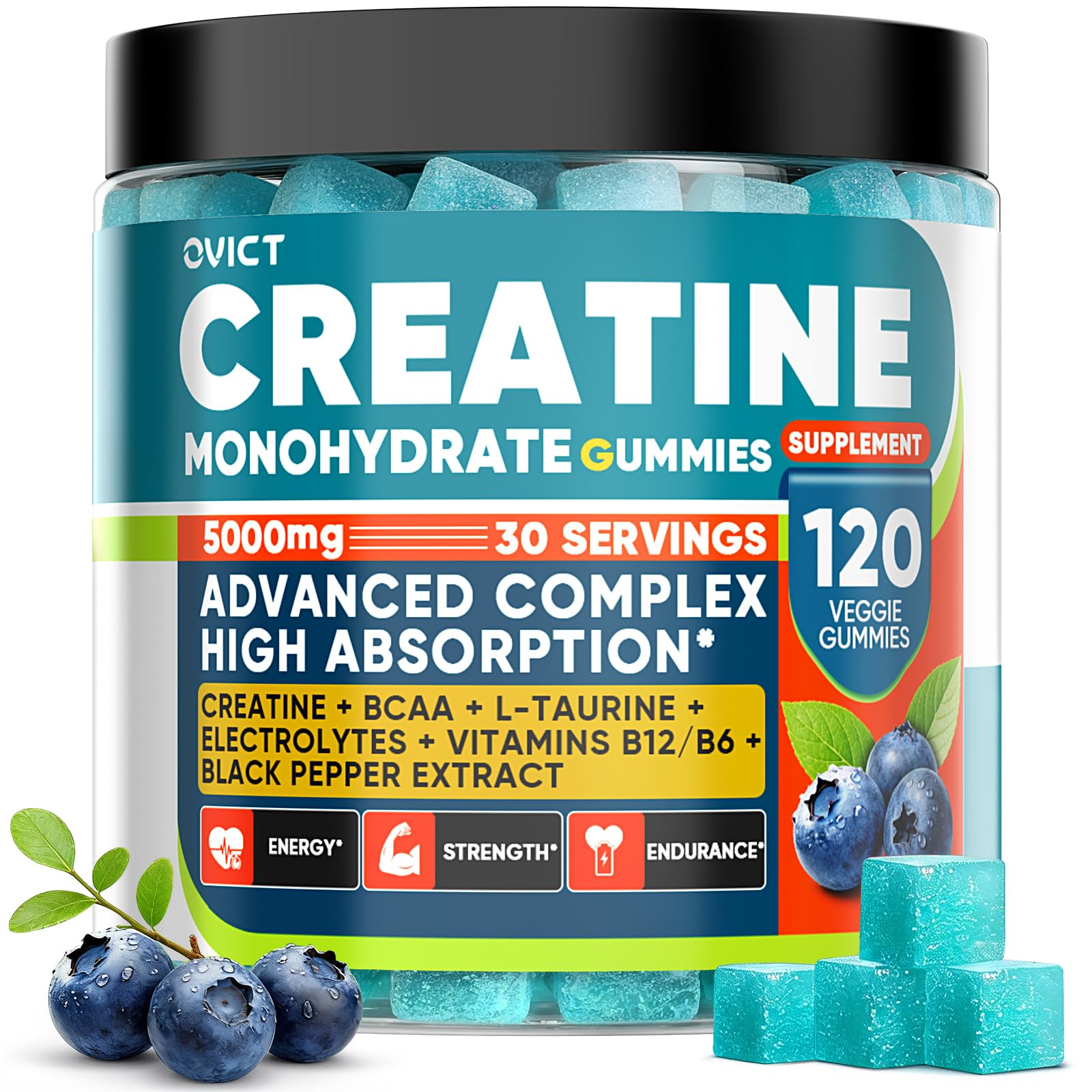 99.99% Creatine Monohydrate Gummies for Men Women 5g, 7-in-1 Pre-Workout Complex with BCAA, Taurine, B12/6 & Electrolytes, 6X Boost Energy, Muscle Strength & Recovery - dailyvitalstore