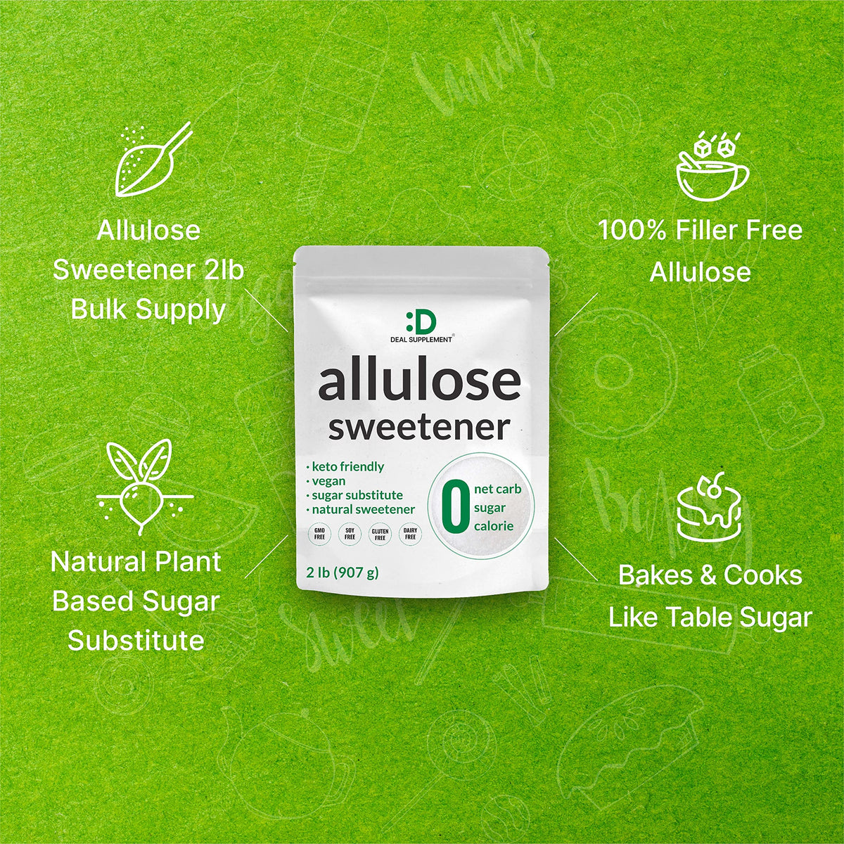 Allulose Sweetener 6 Pounds – Natural Sugar Substitutes, No Aftertaste – Keto Friendly, Vegan, Zero Net Carb, Zero Calorie – Great for Cooking & Baking