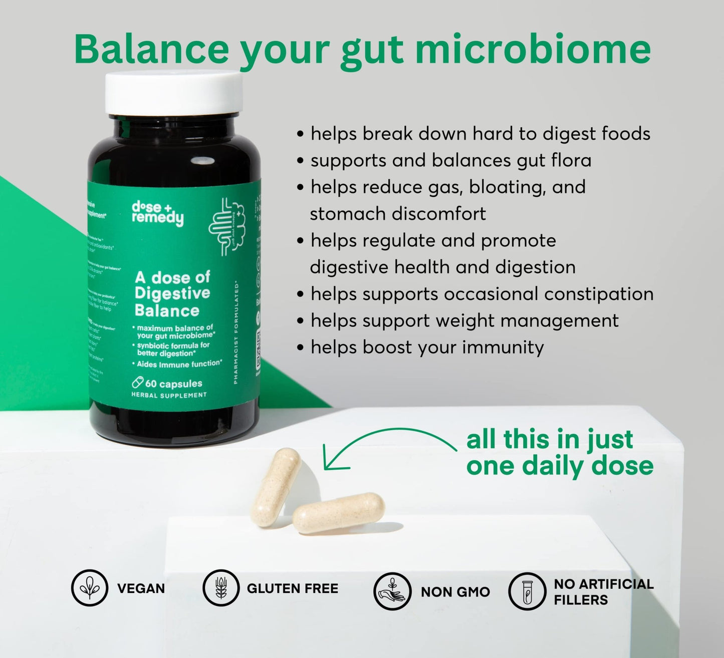 A dose of Digestive Balance-Gut Health Supplement-USDA-Kombucha, 7 Probiotic Strains and Prebiotics for Microbiome-Digestive Enzymes for Digestion - dailyvitalstore