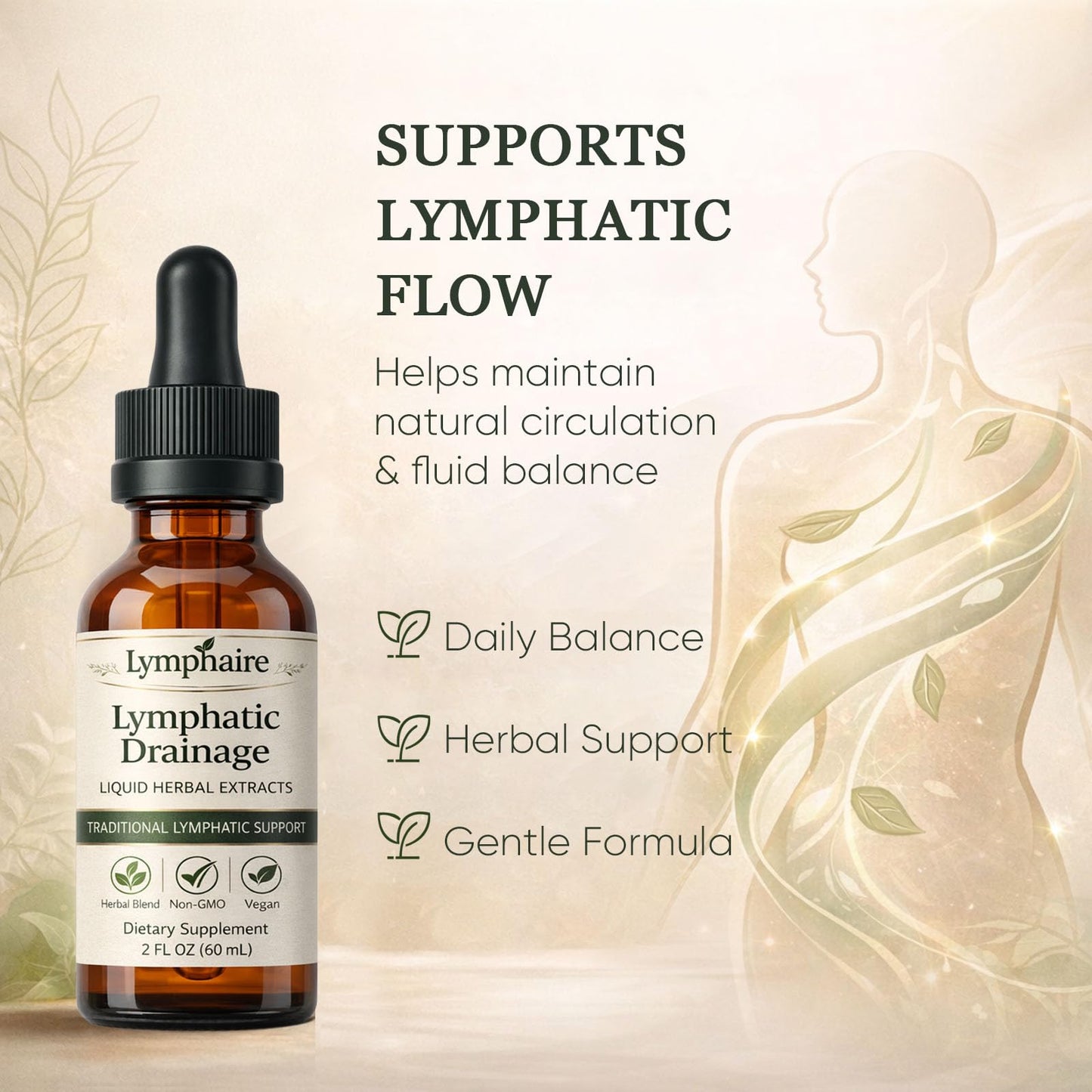 Aacnre Lymphaire Lymphatic Drainage Drops, Herbal Fluid Balance Support, Lymphatic System Support, Immune System & General Wellness, Vegan & Non-GMO, 2 Fl Oz (1) - dailyvitalstore