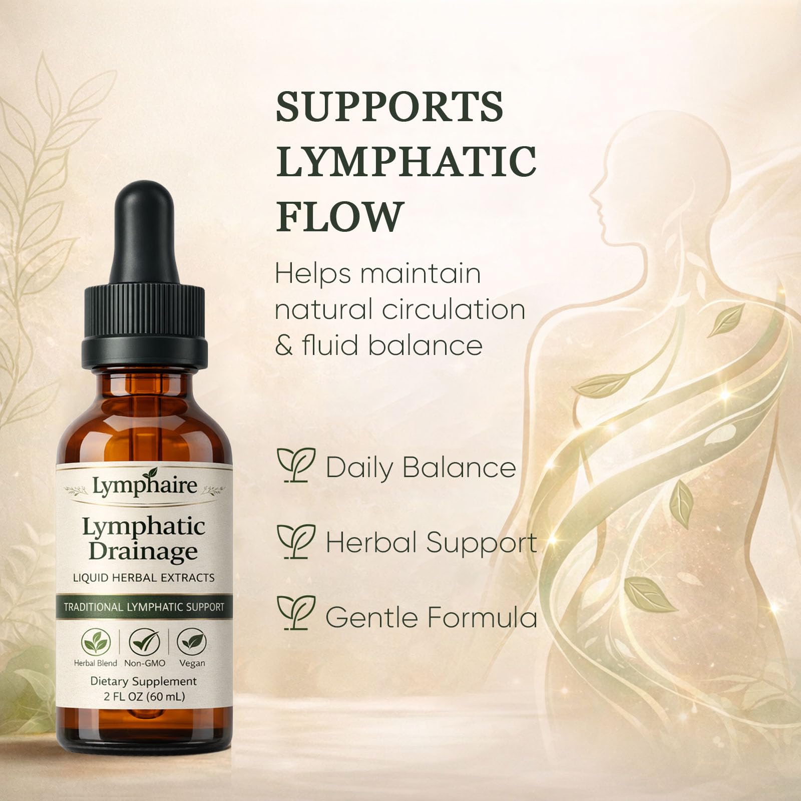 Aacnre Lymphaire Lymphatic Drainage Drops, Herbal Fluid Balance Support, Lymphatic System Support, Immune System & General Wellness, Vegan & Non-GMO, 2 Fl Oz (1) - dailyvitalstore
