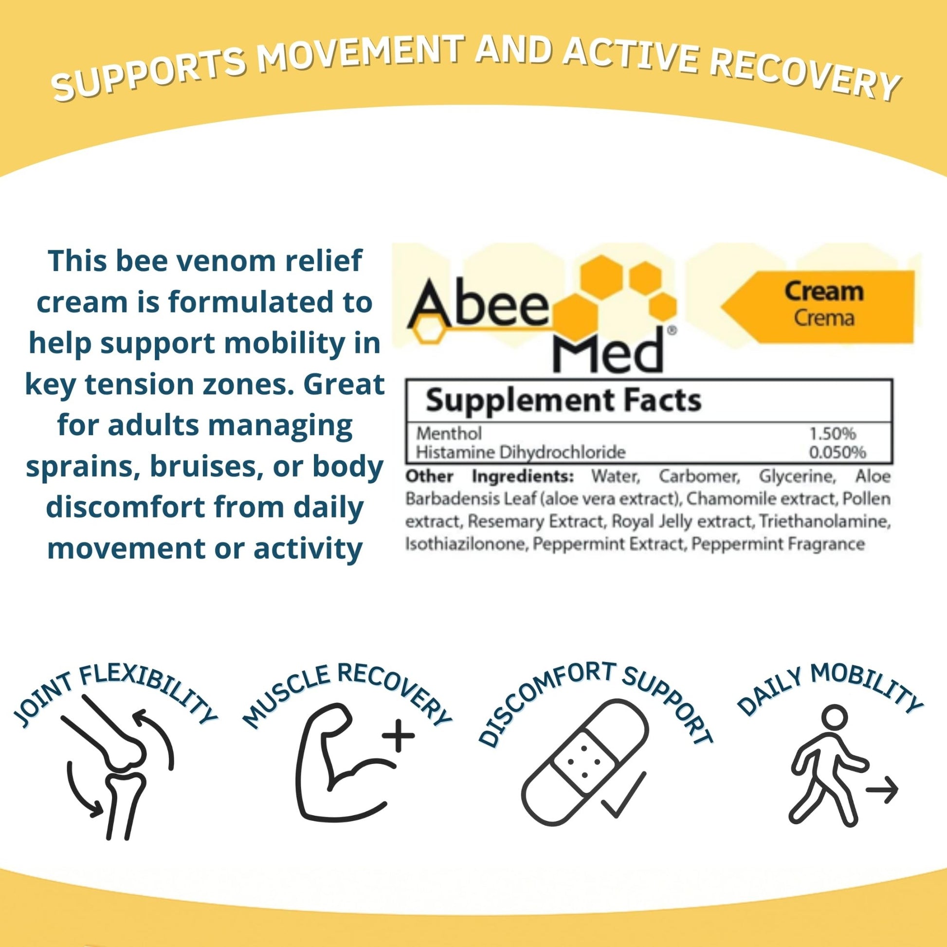 ABEE MED Extra Strength Joint & Muscle Relief Cream – Menthol Cooling & Warming Formula with Bee Pollen, Aloe & Chamomile – Fast-Absorbing Comfort Cream for Back, Knees & Muscles – 2 oz - dailyvitalstore
