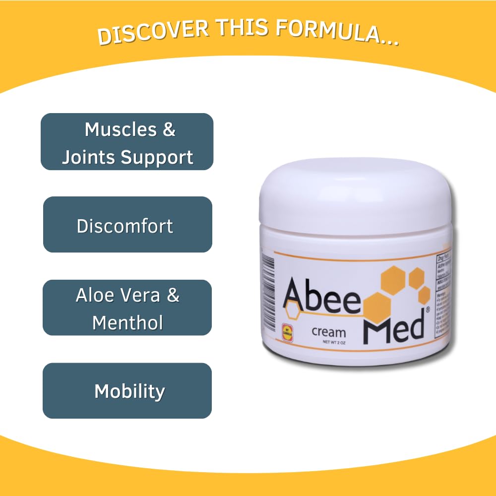 AbeeMed Cream Bee Venom Apitoxin for Aches - Menthol - Histamine DHCL - Bee Polen - Chamomile - Support for Neck and Backache - Supports Joint & Muscle Discomfort - Sprains, Bruises and Strains V2 - dailyvitalstore