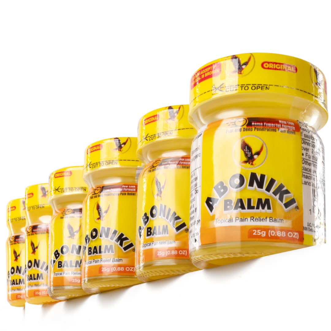 Aboniki Balm (6 Plastic Jars) – Powerful Topical Pain Relief Balm for Sore Muscles and Joints | Anti Inflammatory Analgesic Rub with Cooling Menthol for Back, Knee, Neck, Shoulder, Wrist & Body Ache - dailyvitalstore