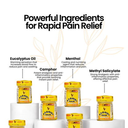 Aboniki Balm (6 Plastic Jars) – Powerful Topical Pain Relief Balm for Sore Muscles and Joints | Anti Inflammatory Analgesic Rub with Cooling Menthol for Back, Knee, Neck, Shoulder, Wrist & Body Ache - dailyvitalstore