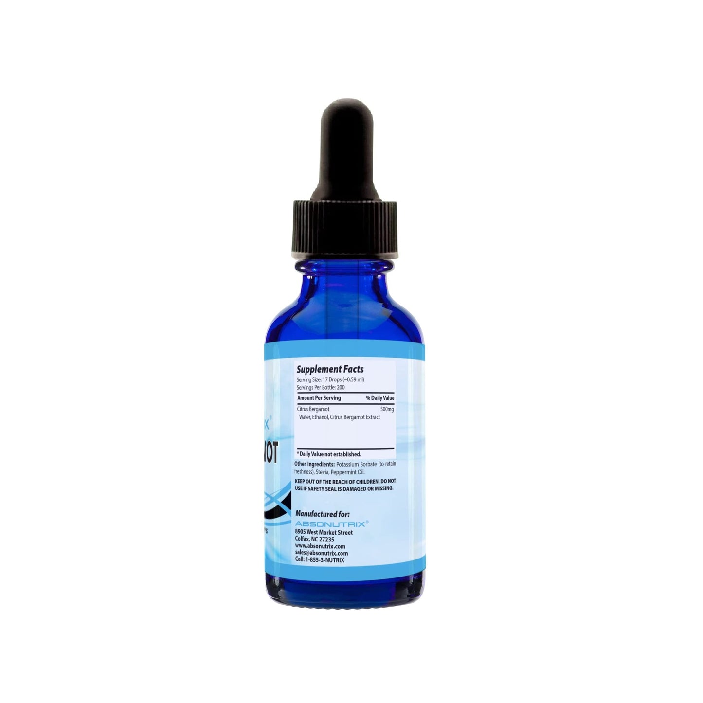 Absonutrix Citrus Bergamot Extract 500 mg, 4 Fl Oz Bottle, 200 Potent Servings, Easy-to-Consume Liquid Drops, Quick Absorption, Gluten-Free, Third-Party Tested - dailyvitalstore