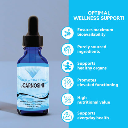 Absonutrix L-Carnosine - 583 mg 4 Oz Bottle, 200 Highly Potent Servings, Easy-to-Consume Drops, High Bioavailability, Third-Party Tested, GMP-Certified, Non-GMO, Cruelty-Free Products, Made in USA - dailyvitalstore