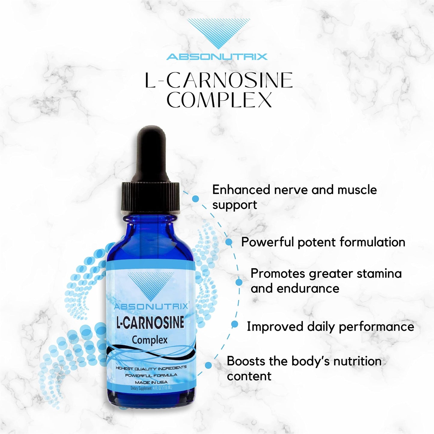 Absonutrix L-Carnosine - 583 mg 4 Oz Bottle, 200 Highly Potent Servings, Easy-to-Consume Drops, High Bioavailability, Third-Party Tested, GMP-Certified, Non-GMO, Cruelty-Free Products, Made in USA - dailyvitalstore