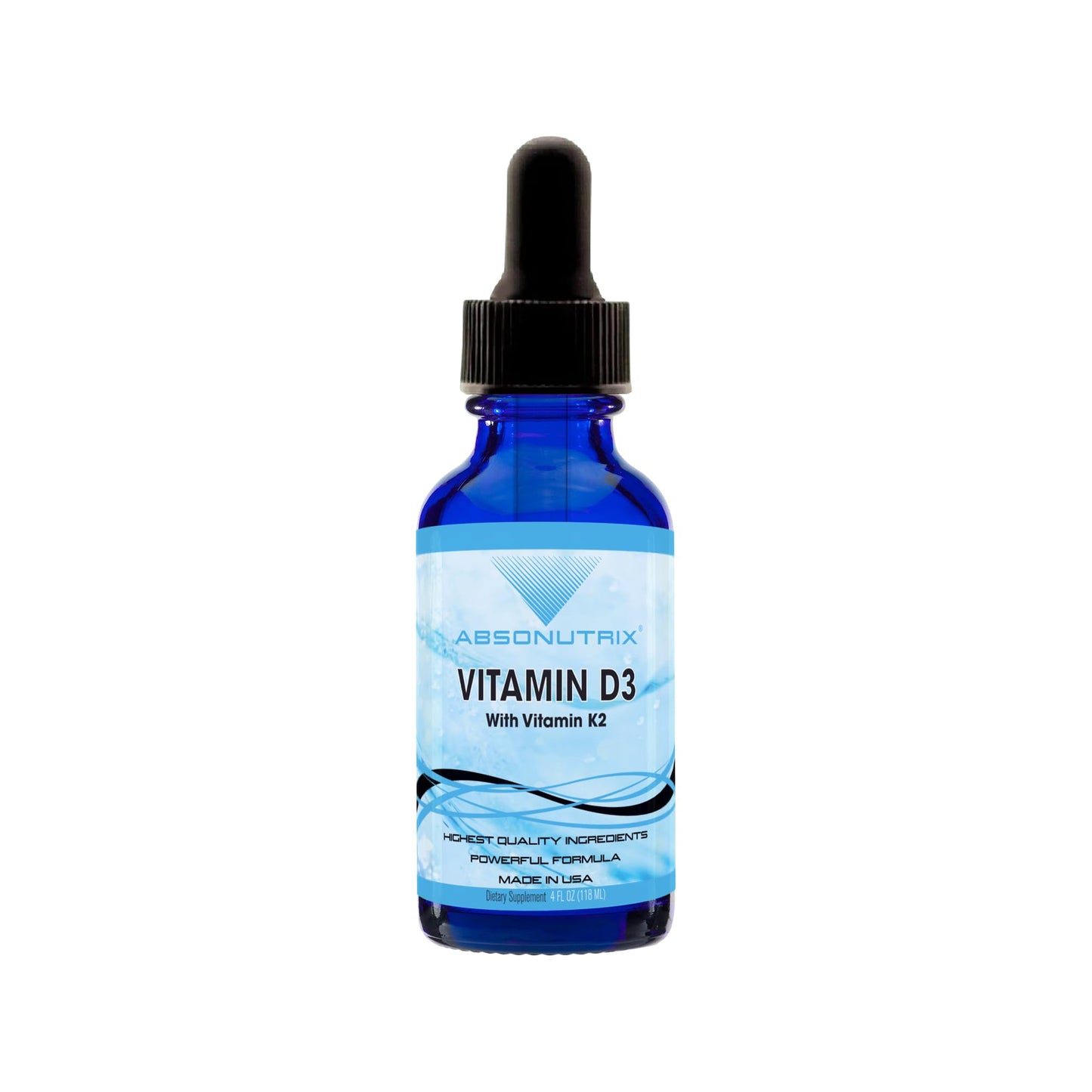 Absonutrix Vitamin D3 K2 Drops, 390mg, 4 Oz Liquid, 302 Servings, Made in USA, Quick Absorption, Quality Potent Ingredients, Non-GMO, GMP Certified, Cruelty-Free Products, Bone Strength Supplements - dailyvitalstore