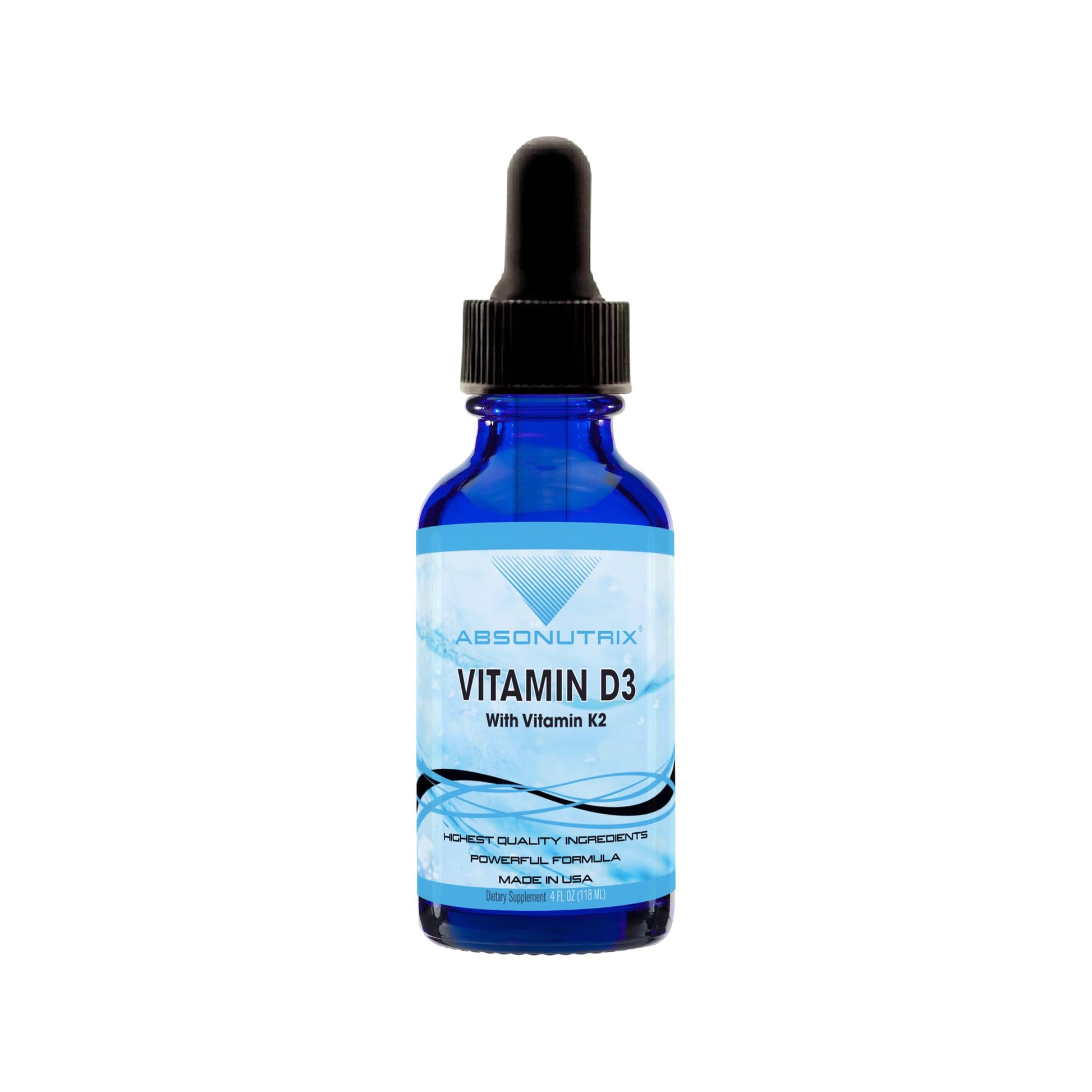 Absonutrix Vitamin D3 K2 Drops, 390mg, 4 Oz Liquid, 302 Servings, Made in USA, Quick Absorption, Quality Potent Ingredients, Non-GMO, GMP Certified, Cruelty-Free Products, Bone Strength Supplements - dailyvitalstore