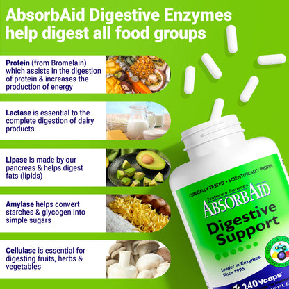 AbsorbAid Digestive Enzymes 240 vCaps, Proven to Increase Vital Nutrient Absorption by up to 71% - dailyvitalstore