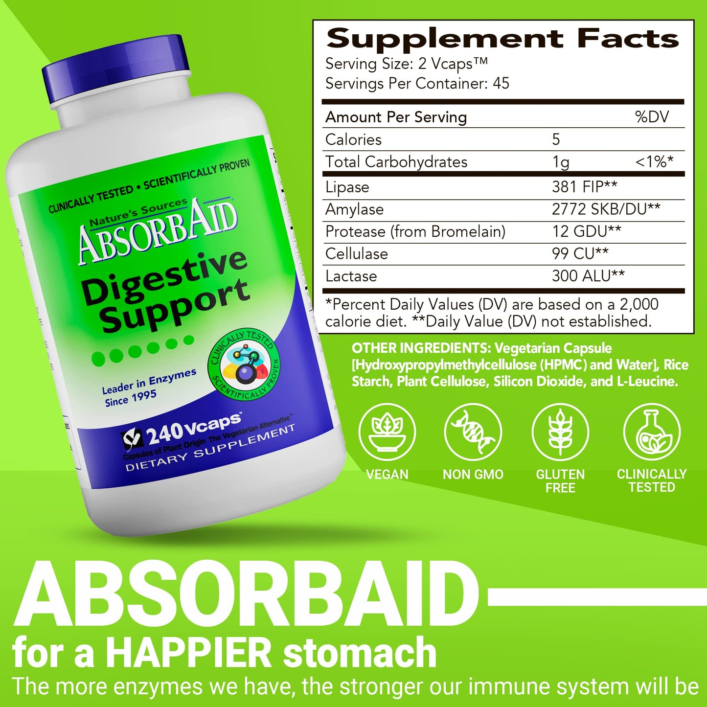 AbsorbAid Digestive Enzymes 240 vCaps, Proven to Increase Vital Nutrient Absorption by up to 71% - dailyvitalstore