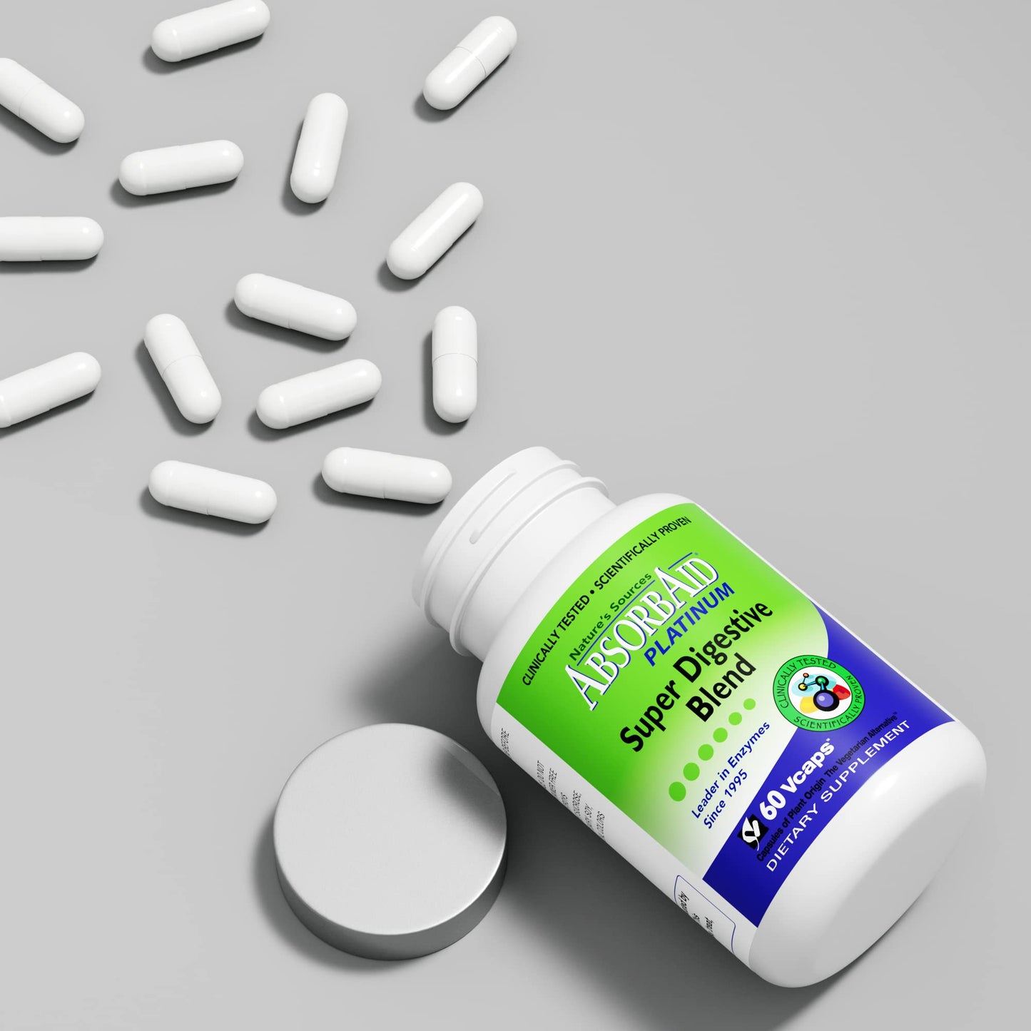 AbsorbAid Platinum Digestive Enzyme Support 60 vCaps, 12 Digestive Enzymes Plus 2 Probiotics for Maximum Relief - dailyvitalstore