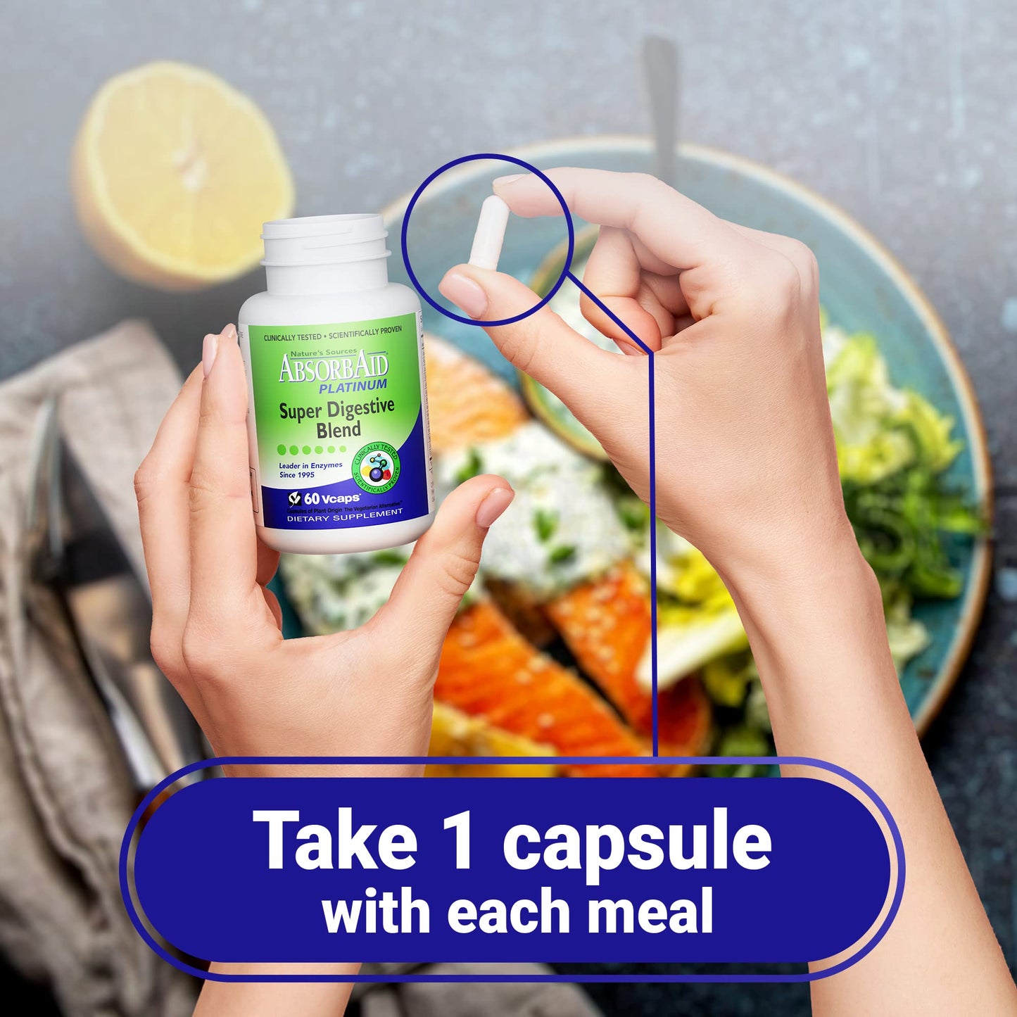 AbsorbAid Platinum Digestive Enzyme Support 60 vCaps, 12 Digestive Enzymes Plus 2 Probiotics for Maximum Relief - dailyvitalstore