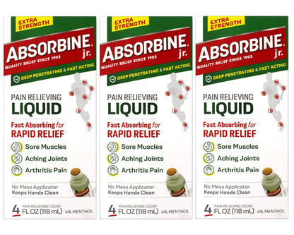 ABSORBINE JR. Extra Strength Pain Relieving Liquid, for Muscle, Joints, Arthritis Pain, with No-Mess Applicator, 4 Oz - 3 Pack - dailyvitalstore